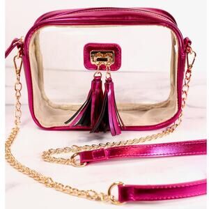 Addison Clear Crossbody Bag with Tassel Metallic Fuchsia